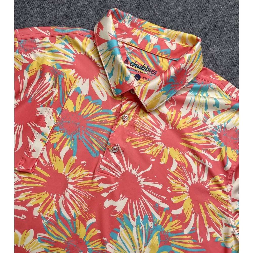 Chubbies Polo Shirt Men's L The Weekend Has Arrived Golf Performance Floral